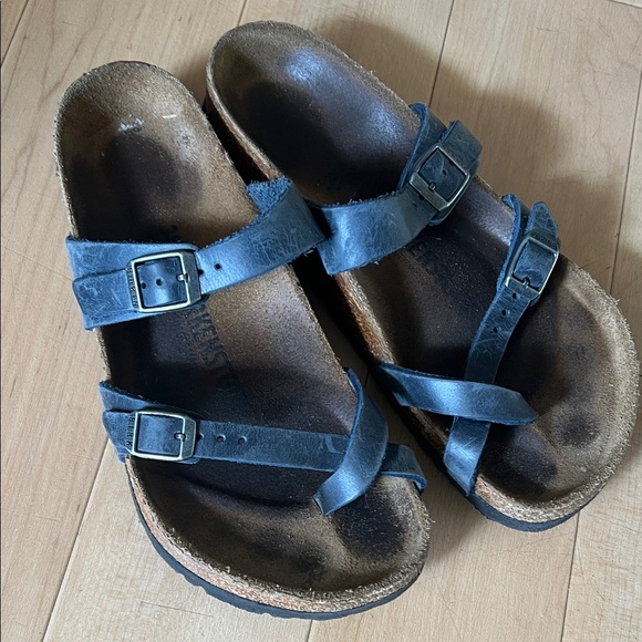 Birkenstock Shoes - Birkenstock Navy Leather Double Strap Sandals